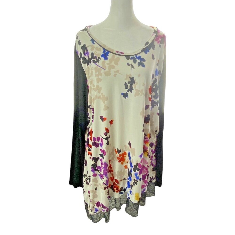 Lori Goldstein Women Asymmetric Hem Floral Lace Tunic Sz 3XL White Spring 13-6